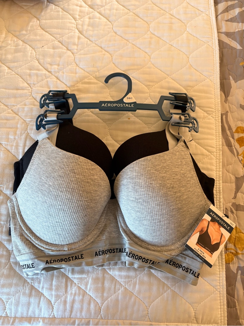 Aeropostale Gray & Black Push Up Bra 2 Pack